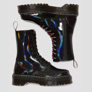 DR. MARTENS JADON HI RAINBOW PATENT PLATFORM BOOTS in Black Rainbow SUPER RARE